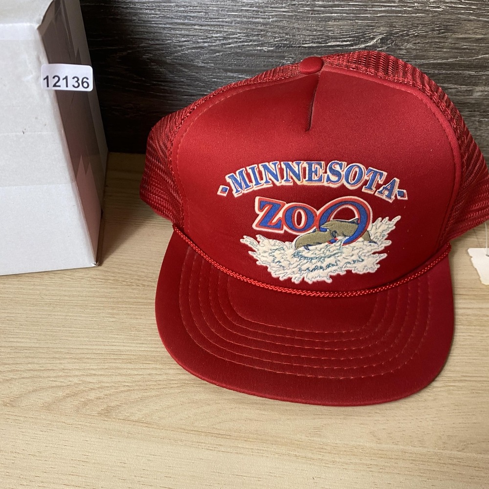 Vintage Minnesota Zoo Hat Cap Snap Back Red Mesh Trucker Embroidered Mens 80s - Picture 11 of 11